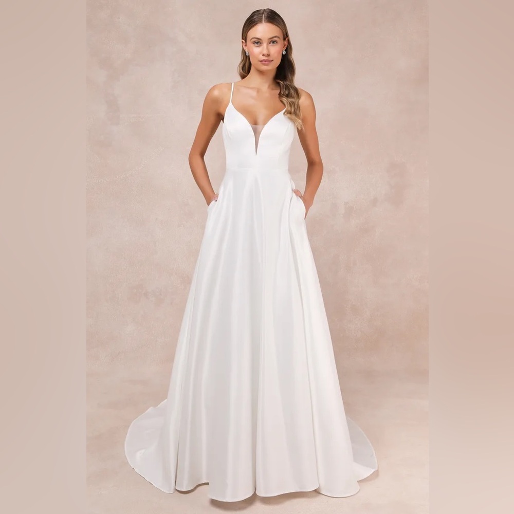 Lulus Elegant White A-Line Spaghetti Strap Dress